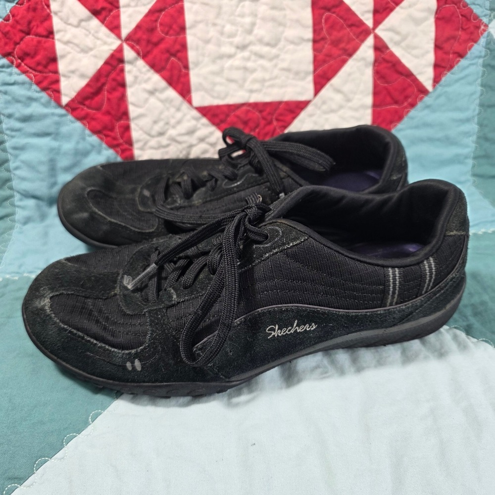 Skechers Bikers Sneaker Women Size 8 Black Suede Mesh Lace Up
